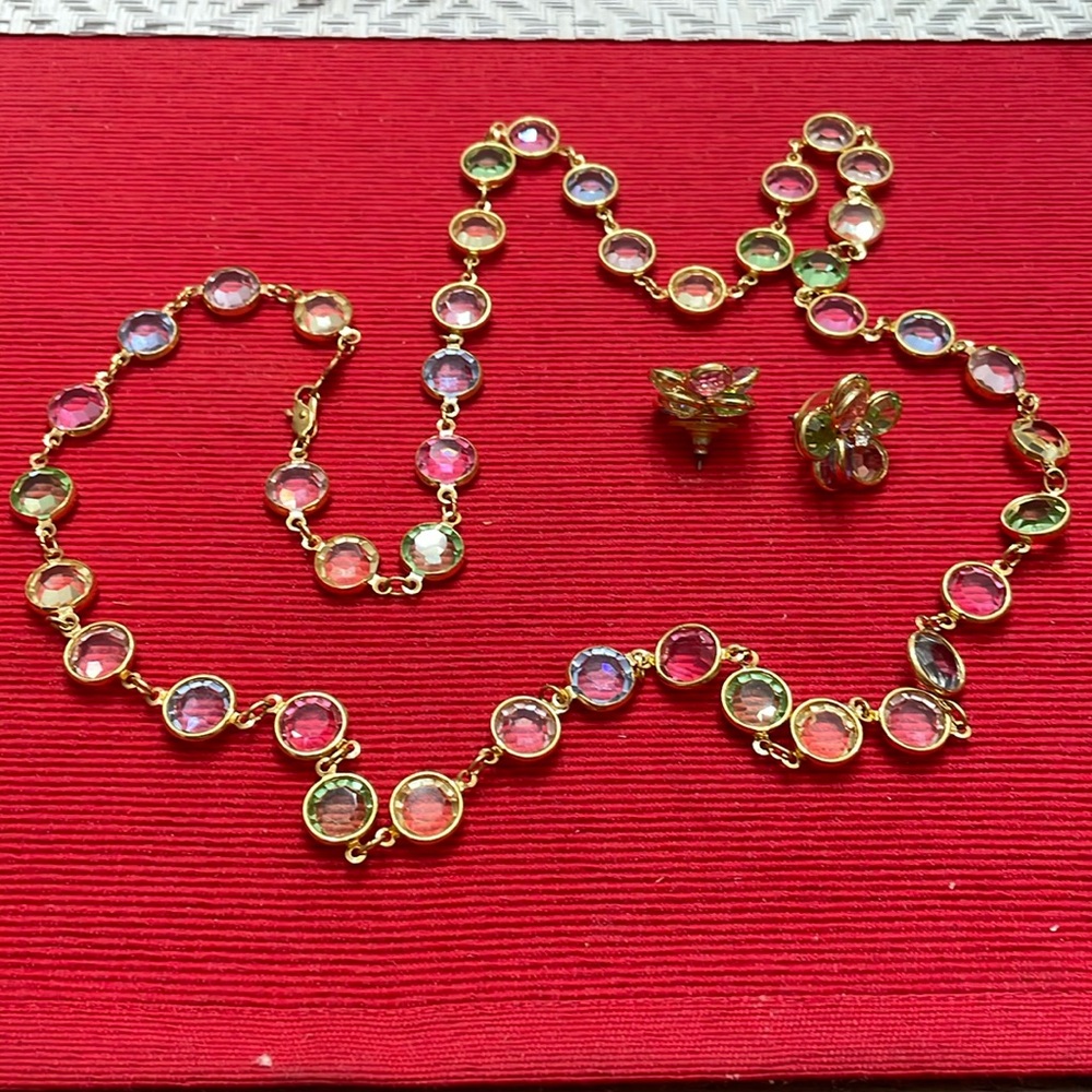 Multi-colored Austrian crystal necklace and earrings set